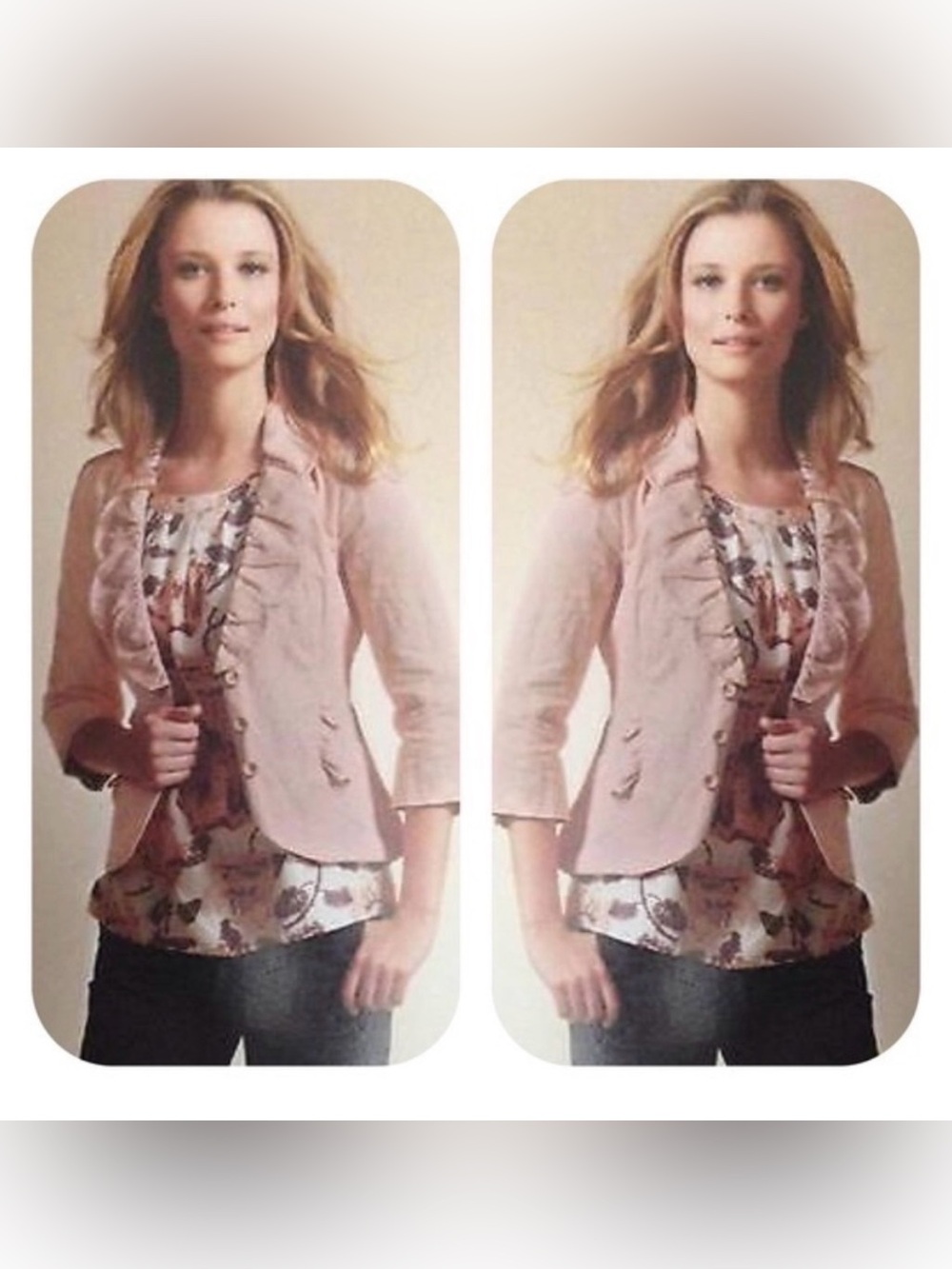 CAbi Blush Pink Ruffle-Trim Blazer  8